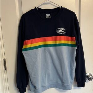 Ford Women’s Navy and Light Blue Sweater with Stripes